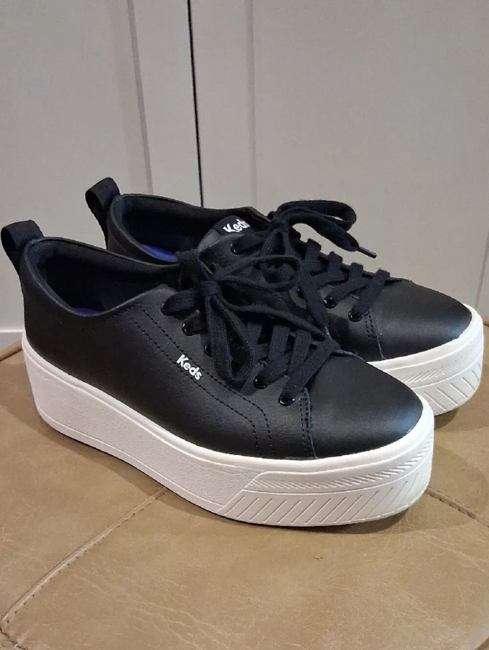 Keds Black Platform Lace-Up Sneakers with White Sole